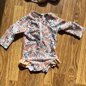 Floral Long Sleeve Baby Swimsuit with Hat